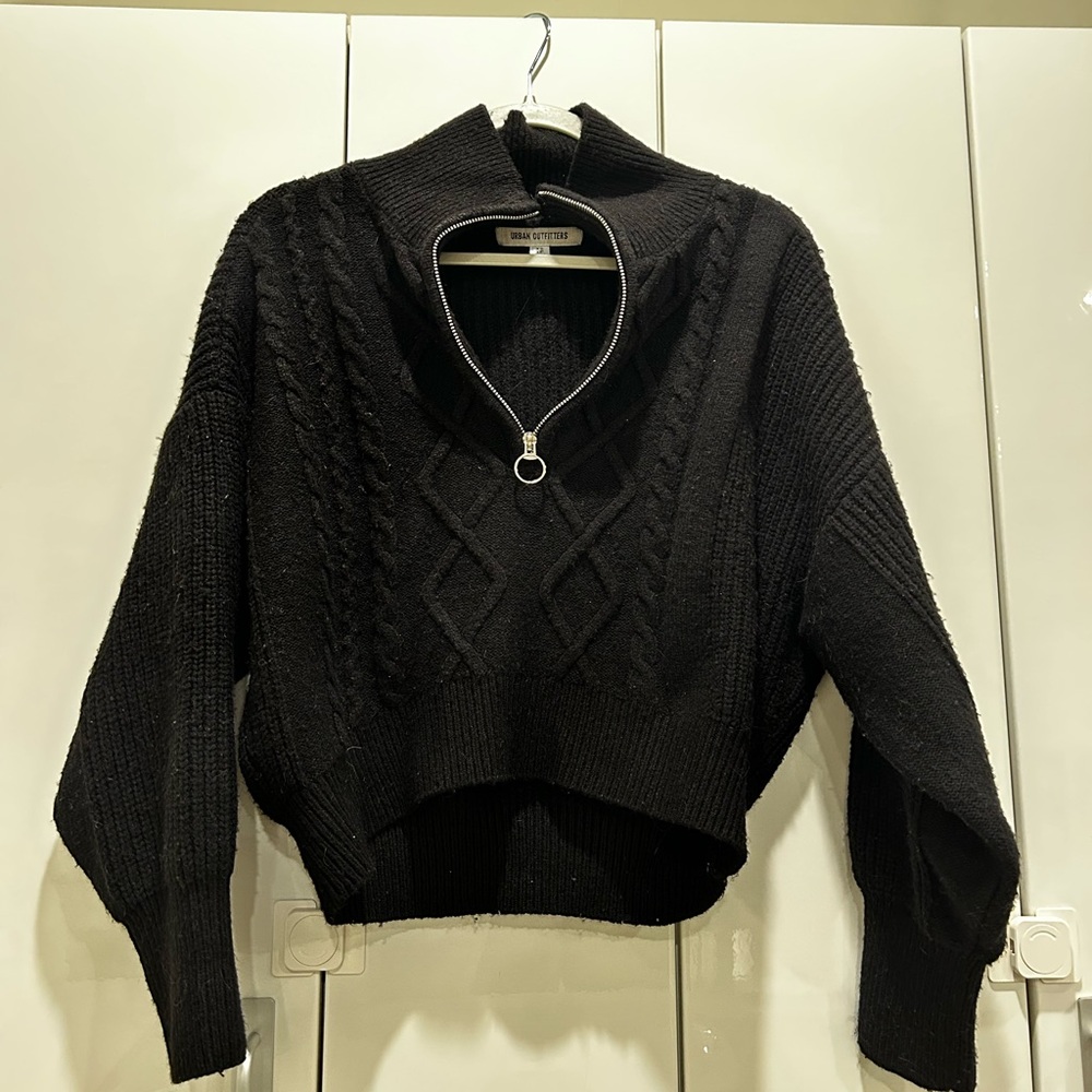 Urban Outfitters BDG Cable Knit Heavy Sweater Half-zip Up | Black Size XS